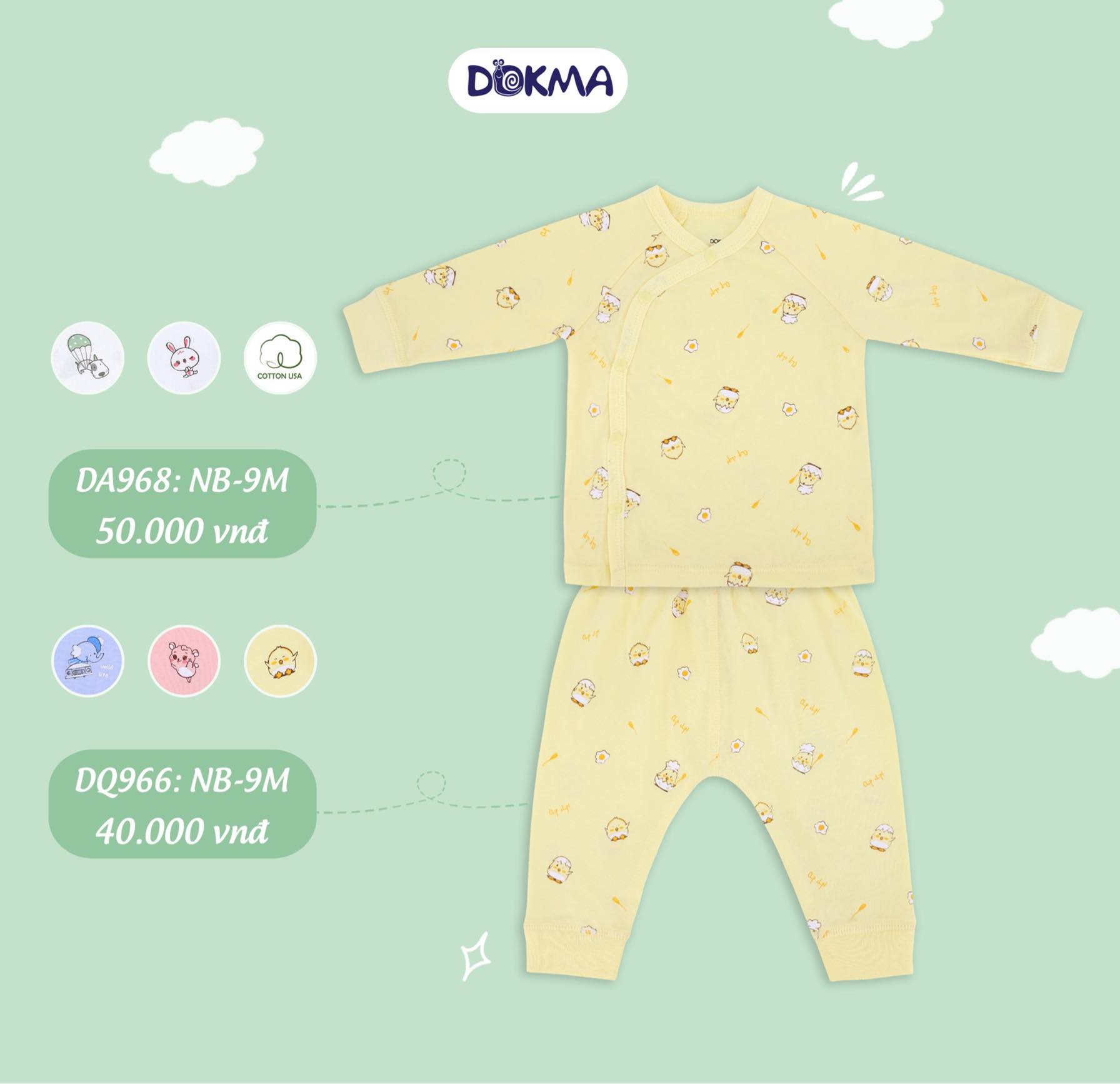 Bộ sơ sinh cài lệch Dokma (0 - 9 tháng)