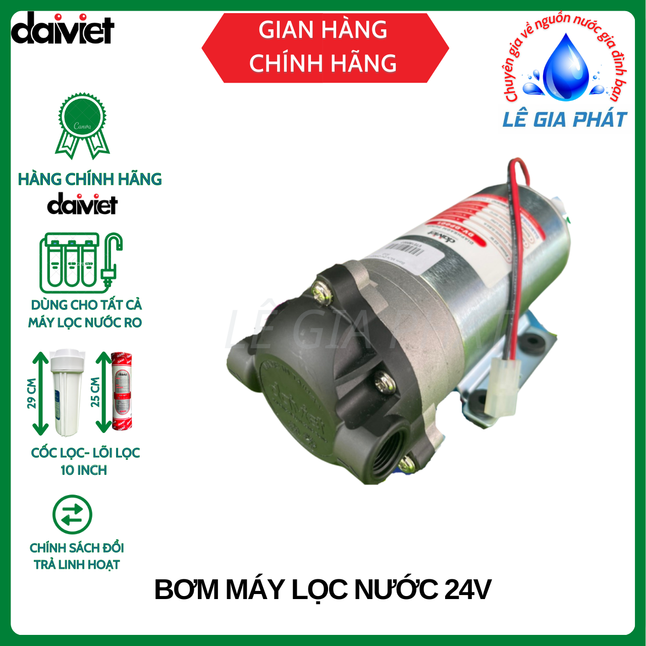 [Chính Hãng] Bơm Máy Lọc Nước 24V Đại Việt - Nhập khẩu Đài Loan