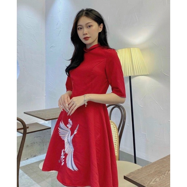 (Shop Táo Đỏ Bigsize 50kg-90kg) Đầm đỏ cổ tàu - M,L,XL,XXL