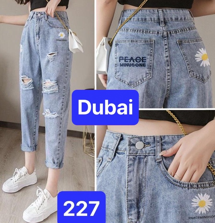 QUẦN JEAN BAGGY NỮ XANH RÁCH HOA CÚC LƯNG CAO NÂNG MÔNG NHẬT BẢN CAO CẤP DB-227 DUBAI FASHION