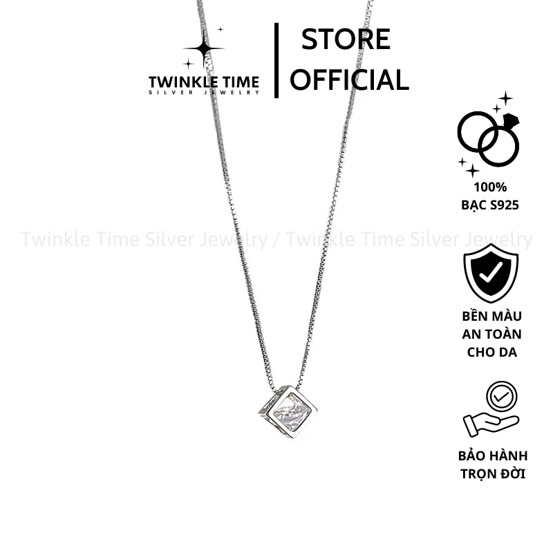 Dây chuyền bạc nữ Twinkle Time vòng cổ lập phương đính đá Cube cao cấp TT030