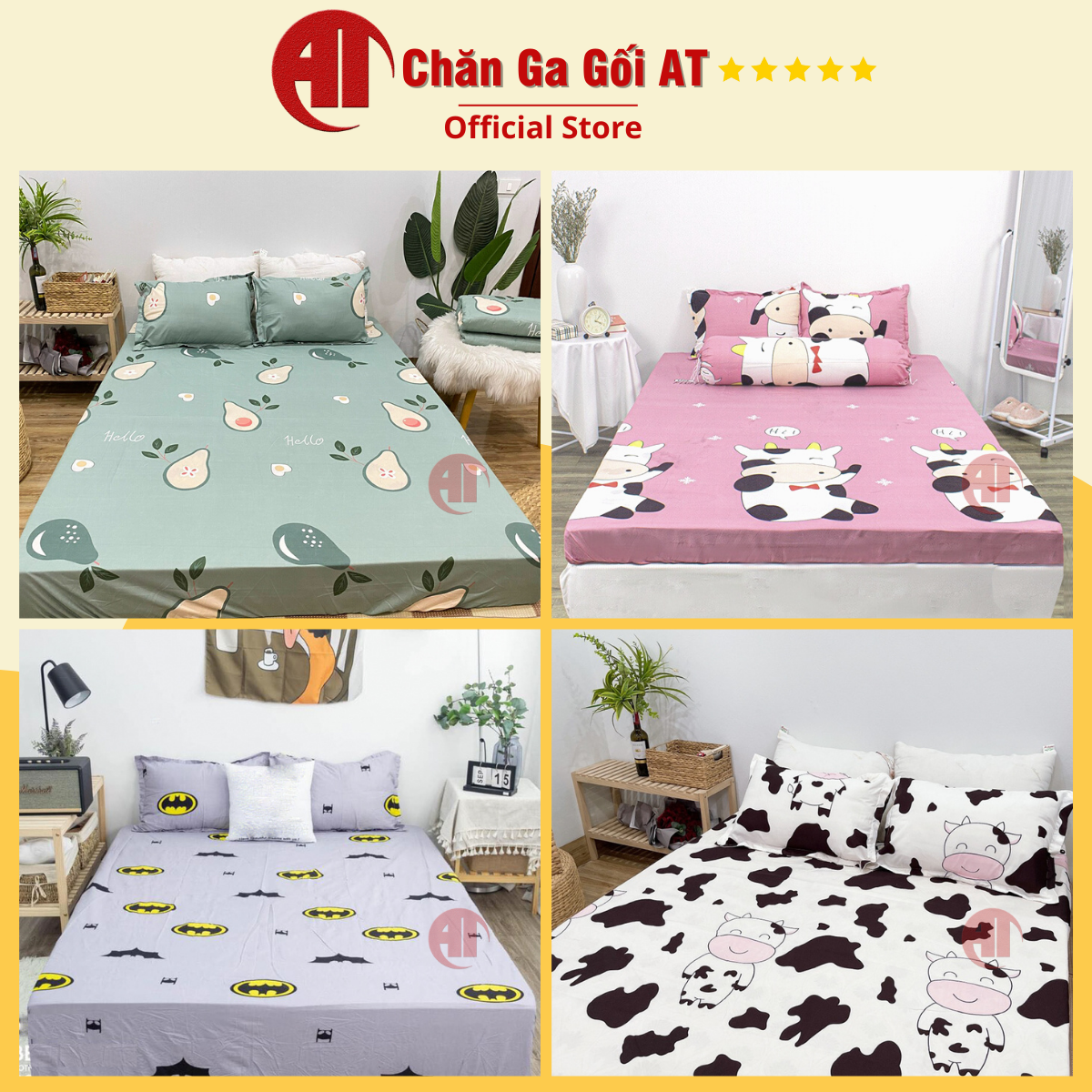 Bộ ga gối cotton poly đủ 3 món AT