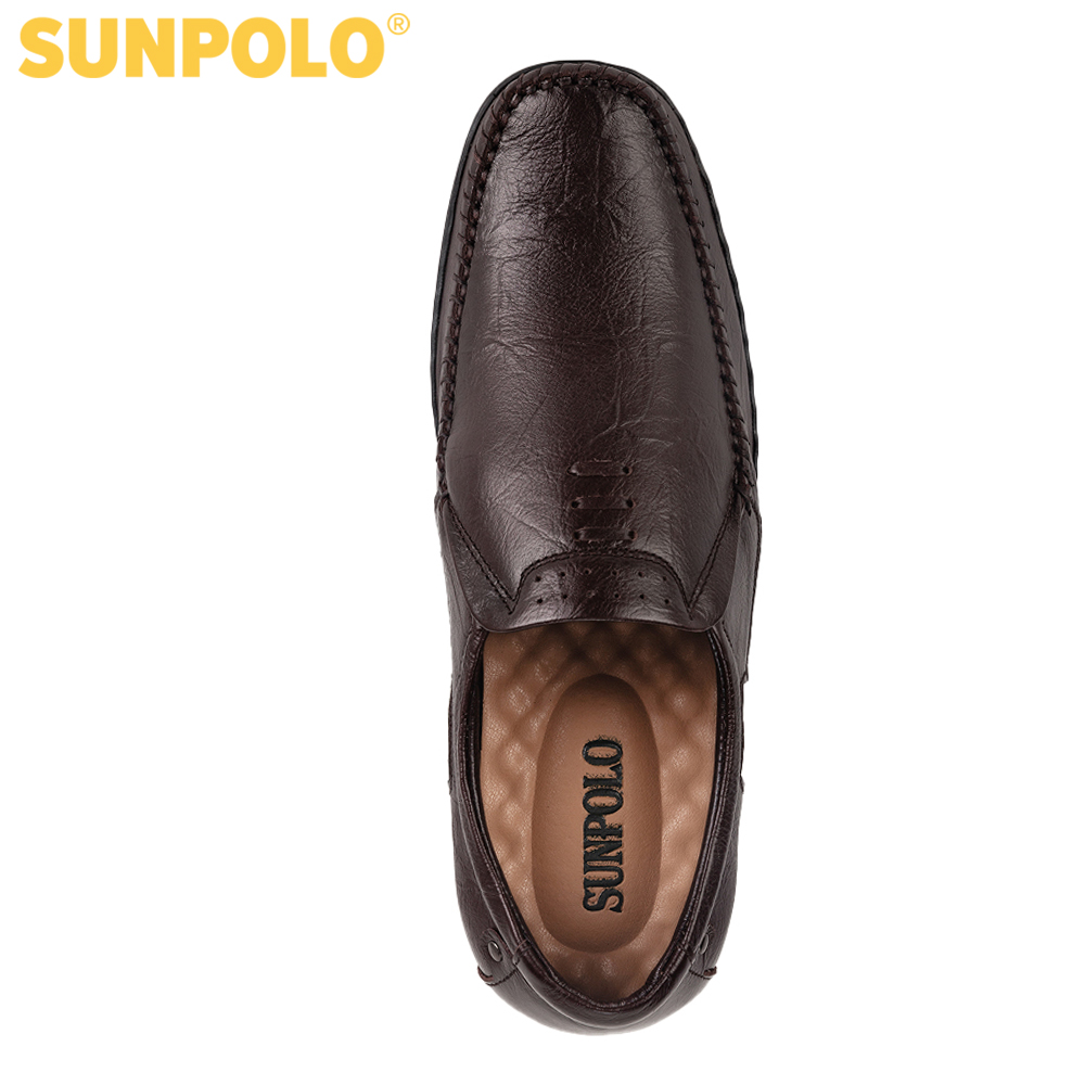 Giày mọi nam da bò SUNPOLO LS2098 (Nâu) Phiên bản mới cải tiến đế giày