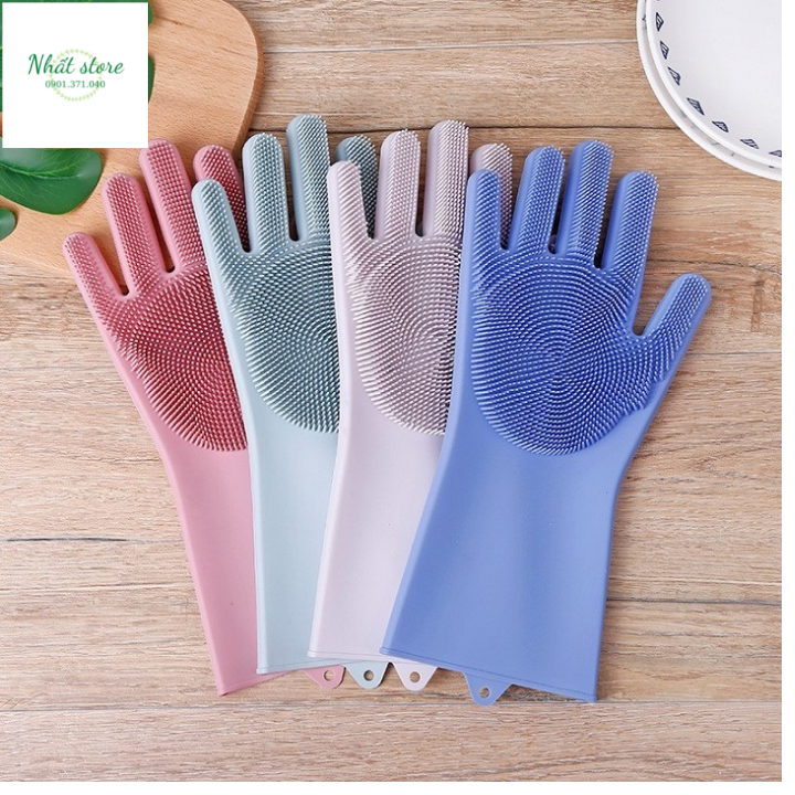 [HCM]Găng Tay Rửa Chén Bát Silicon Tạo Bọt- Nhất Store