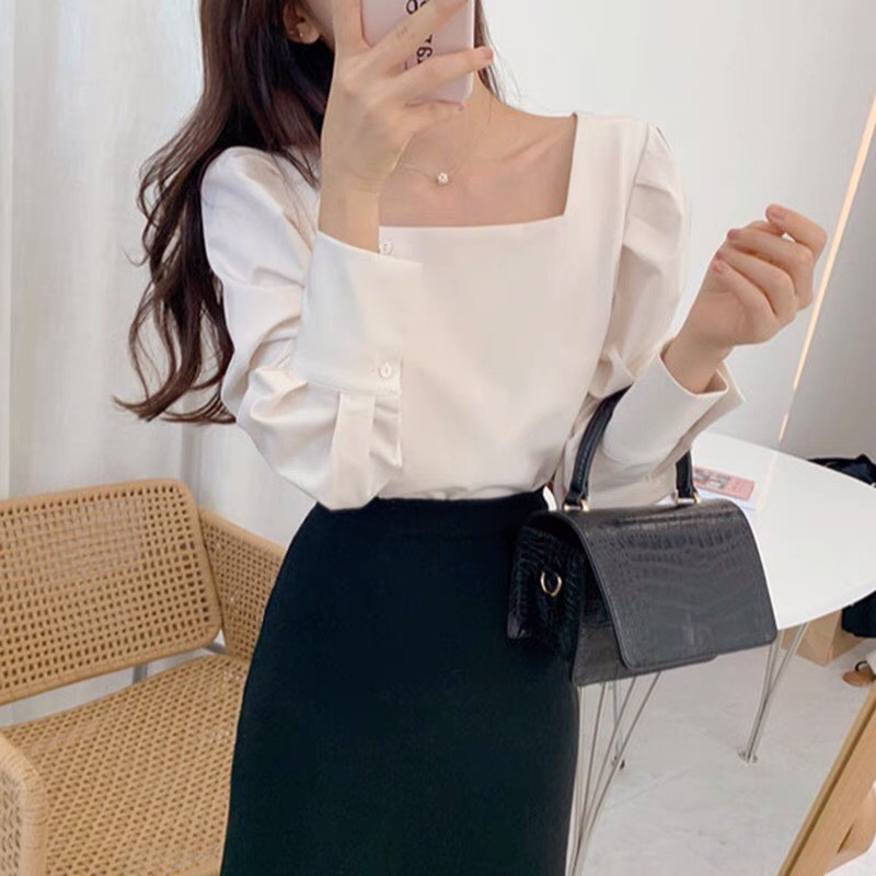 ÁO CỔ VUÔNG PHỐI NÚT