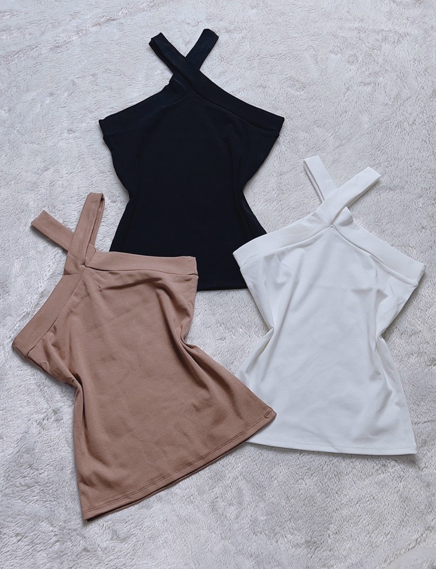 Áo yếm thun gân 2 dây cổ chéo body 3 màu MC