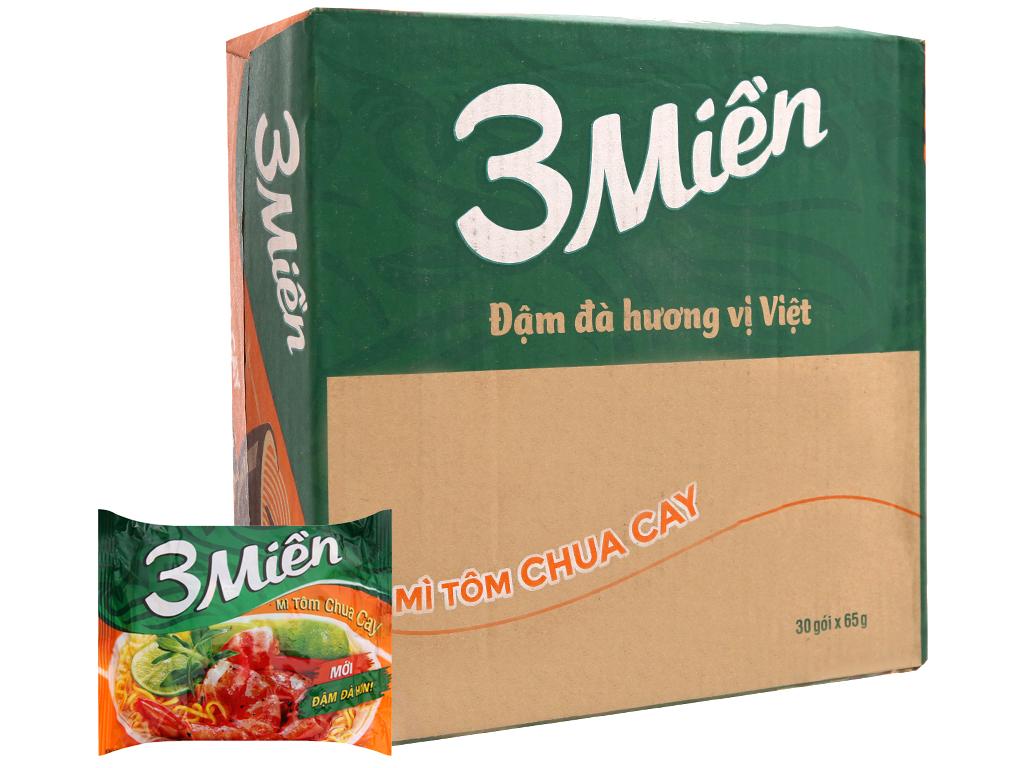 Thùng Mì 3 Miền Tôm Chua Cay 30 gói x 65gr