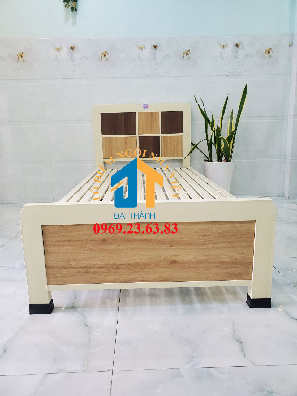 Giường sắt kiểu gỗ kích thước ngang 1M2 dài 2M – GS453 mẫu đơn giản, tiện dụng, dễ dàng tháo ráp di chuyển.