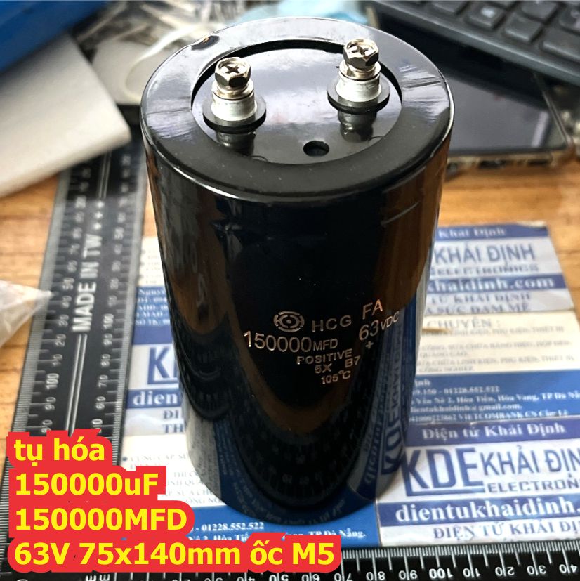 Tụ hóa tụ phân cực, tụ sừng chân ốc m5 150000uf 150000mfd 63v 76x140mm kde6171