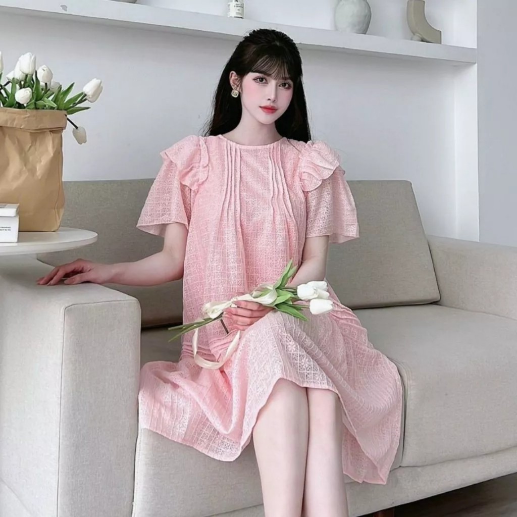 Váy bầu dự tiệc mùa hè bauxinh Đầm bầu thiết kế chất ren hai lớp đẹp sang chảnh VB48