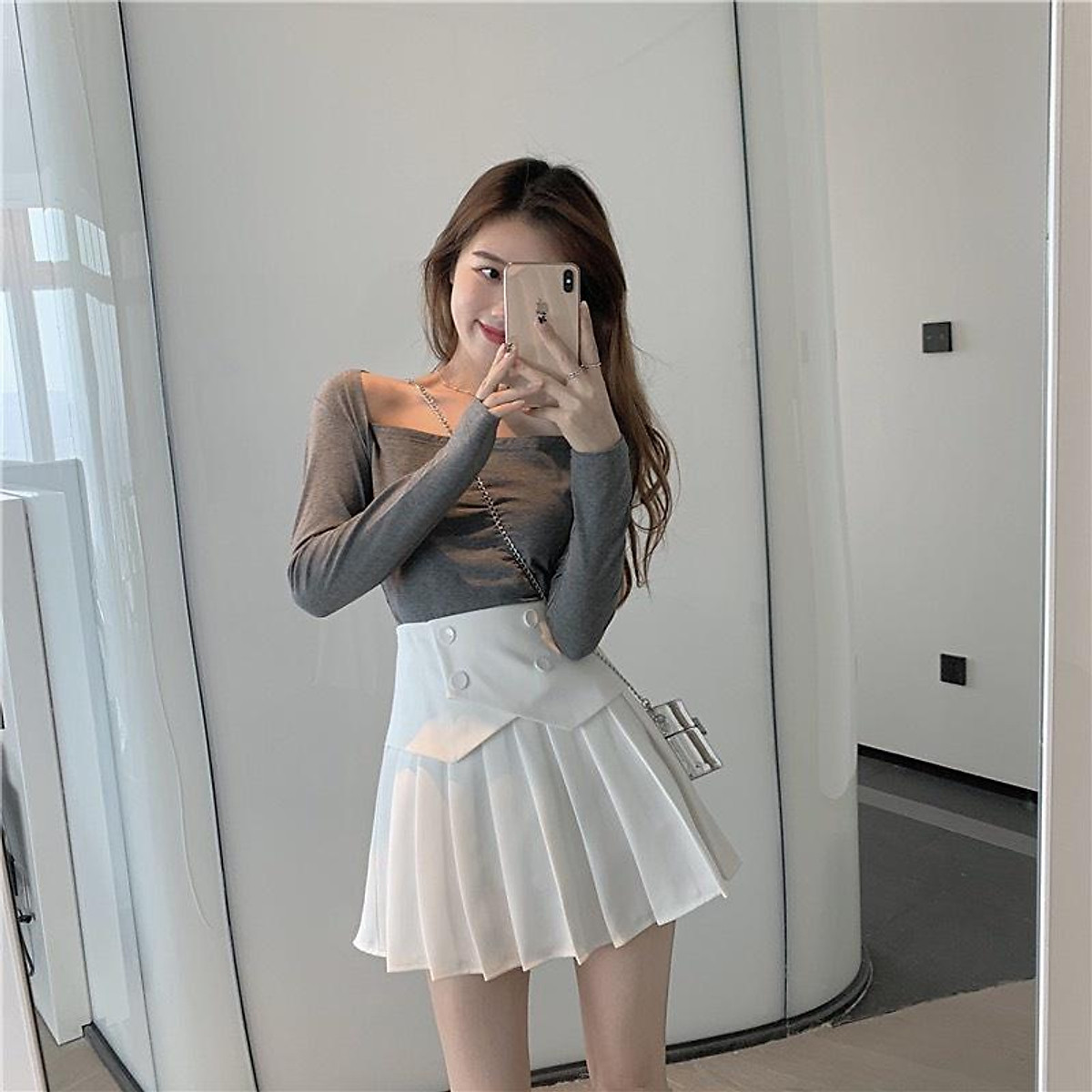 Chân váy xếp ly 4 khuy thời trang