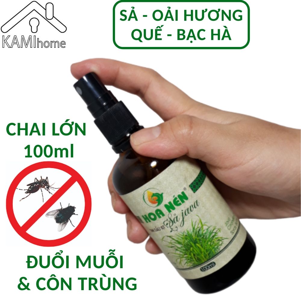 Tinh dầu xịt đuổi muỗi thơm phòng (Chọn mùi Sả Quế Bạc Hà ) an toàn cho người dung tích 100ml dùng qua đèn xông hoặc dùng trực tiếp lau nhà ngâm mùng màn quần áo Công ty Hoa Nén hàng Việt Nam mã 45000