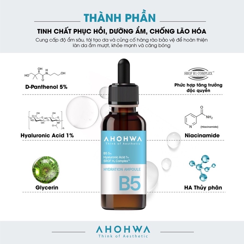 Tinh chất B5 cấp ẩm và phục hồi da Ahohwa Hydration Ampoule B5