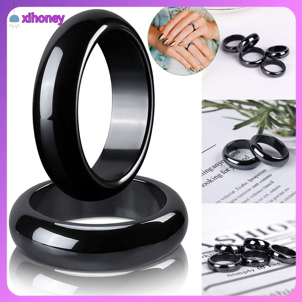 1pc Hematite Ring Hematite Ring for Women Men Unisex Black Hematite Stone Ring Anxiety Balance Root Chakra absorbs Negative Energy Jewelry Gifts Size 6-13