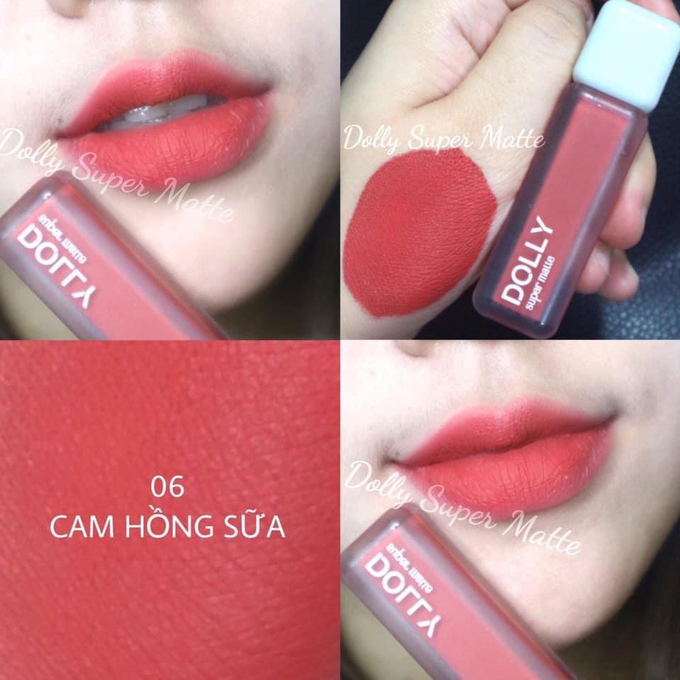 Son kem lì màu <CAM HỒNG SỮA> Dolly super matte, son kem lì không chì bền màu lâu trôi, mua 2 cây tặng 1 hộp đựng cao cấp