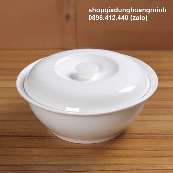 [HCM]thố sứ trắng kèm nắp - thố sứ