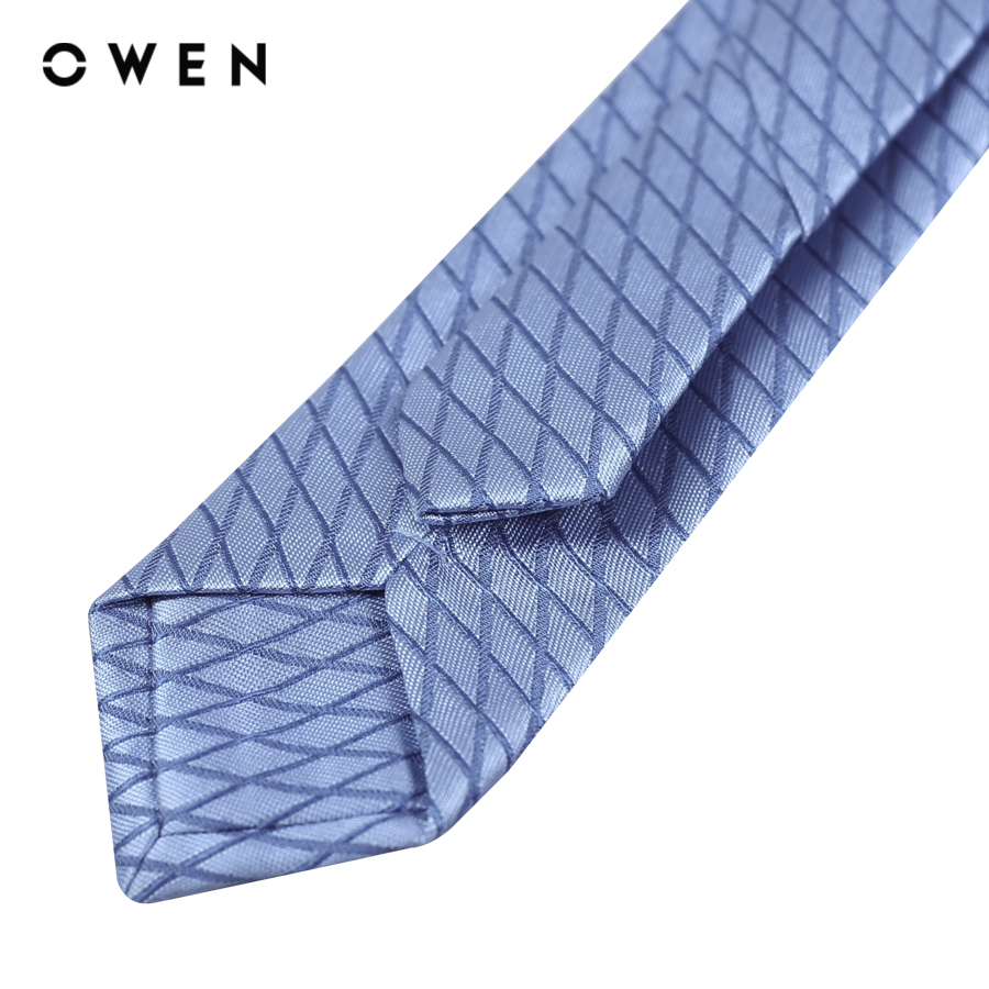 OWEN - Cà vạt CV232647 màu Xanh kẻ karo chất liệu Polyester