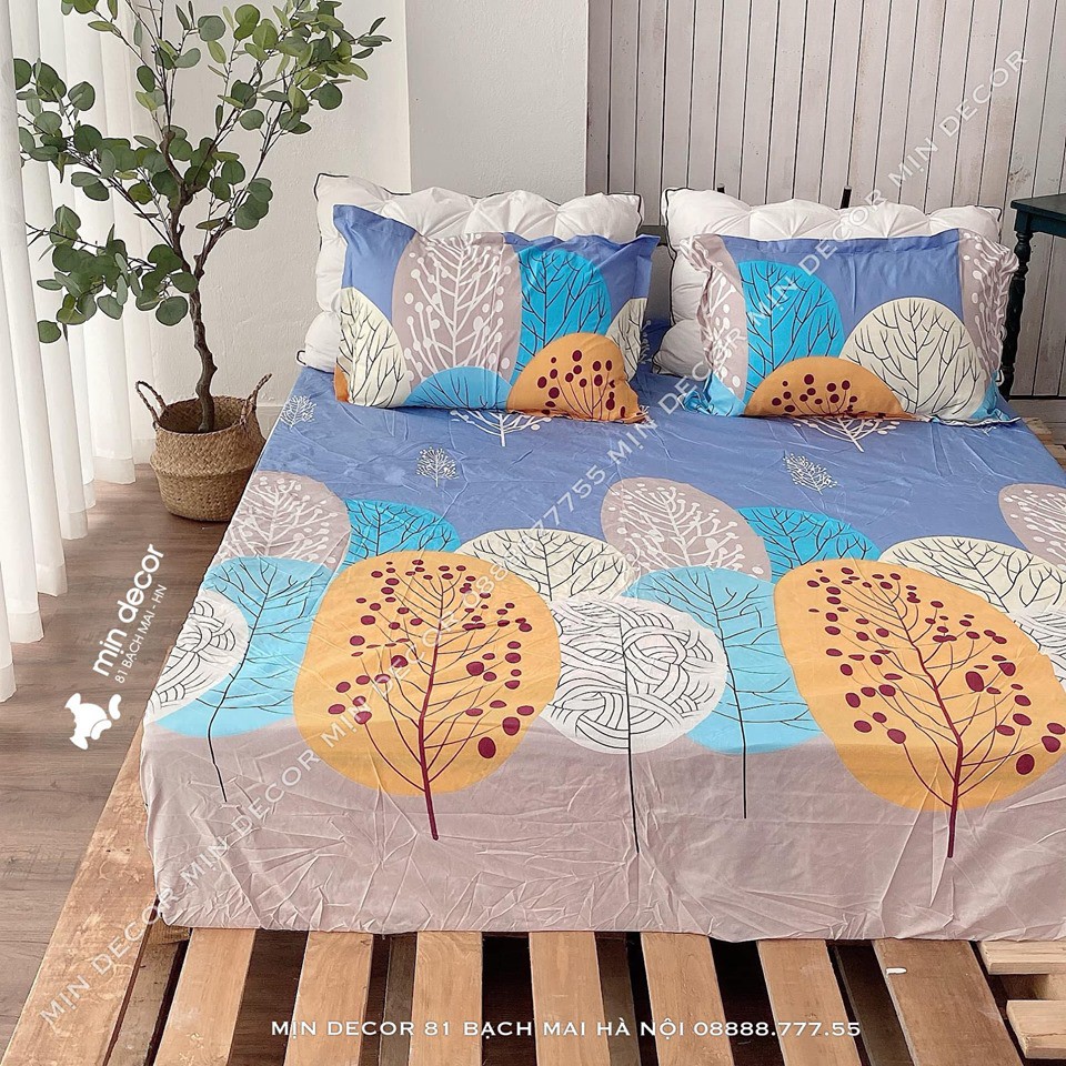Bộ Ga Gối 3 Món Chất Liệu Cotton Poly Mẫu LÁ CỌ
