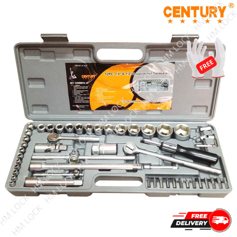 BỘ TUÝP 52 MÓN CENTURY Size XL 1/4”, 1/2” - THÉP CR-V KHÔNG GỈ CAO CẤP - BỘ DỤNG CỤ CHUYÊN SỬA CHỮA XE OTO, GẮN MÁY - HM LOCK