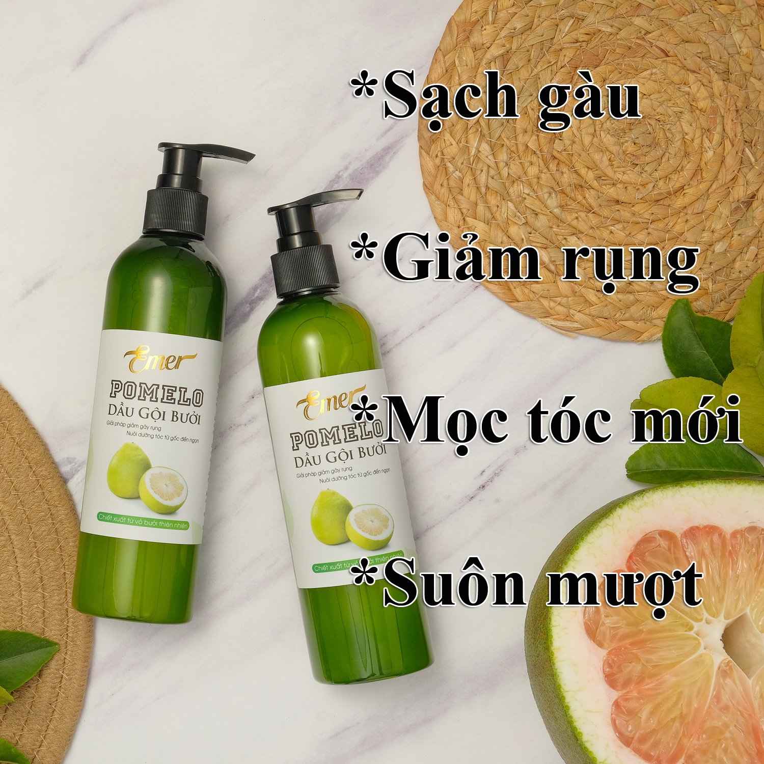 [HCM]Bộ 2 chai Dầu gội bưởi kích mọc tóc Pomelo Emer (300ml x 2) làm sạch tóc và da đầu giảm rụng tóc hiệu quả cho mái tóc luôn chắc khỏe và suôn mượt tự nhiên
