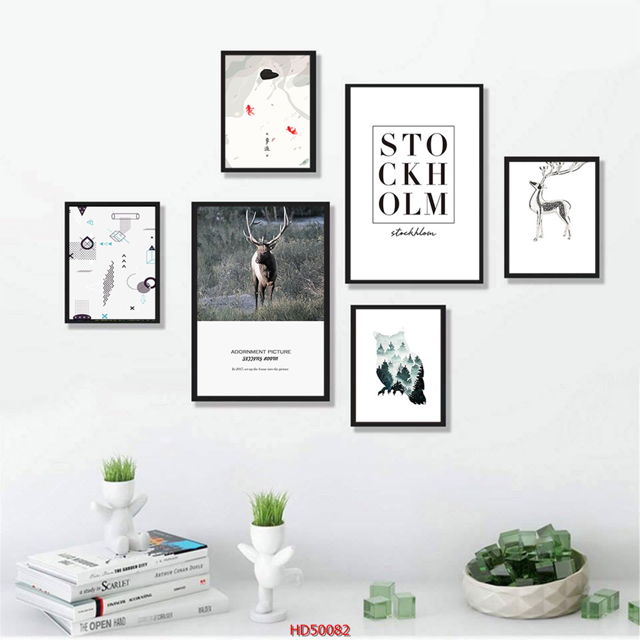 SET 6 Tranh Laminate Tráng Gương - Tranh Treo Tường Phong Cách Bắc Âu-Scandinavian Sừng Hươu