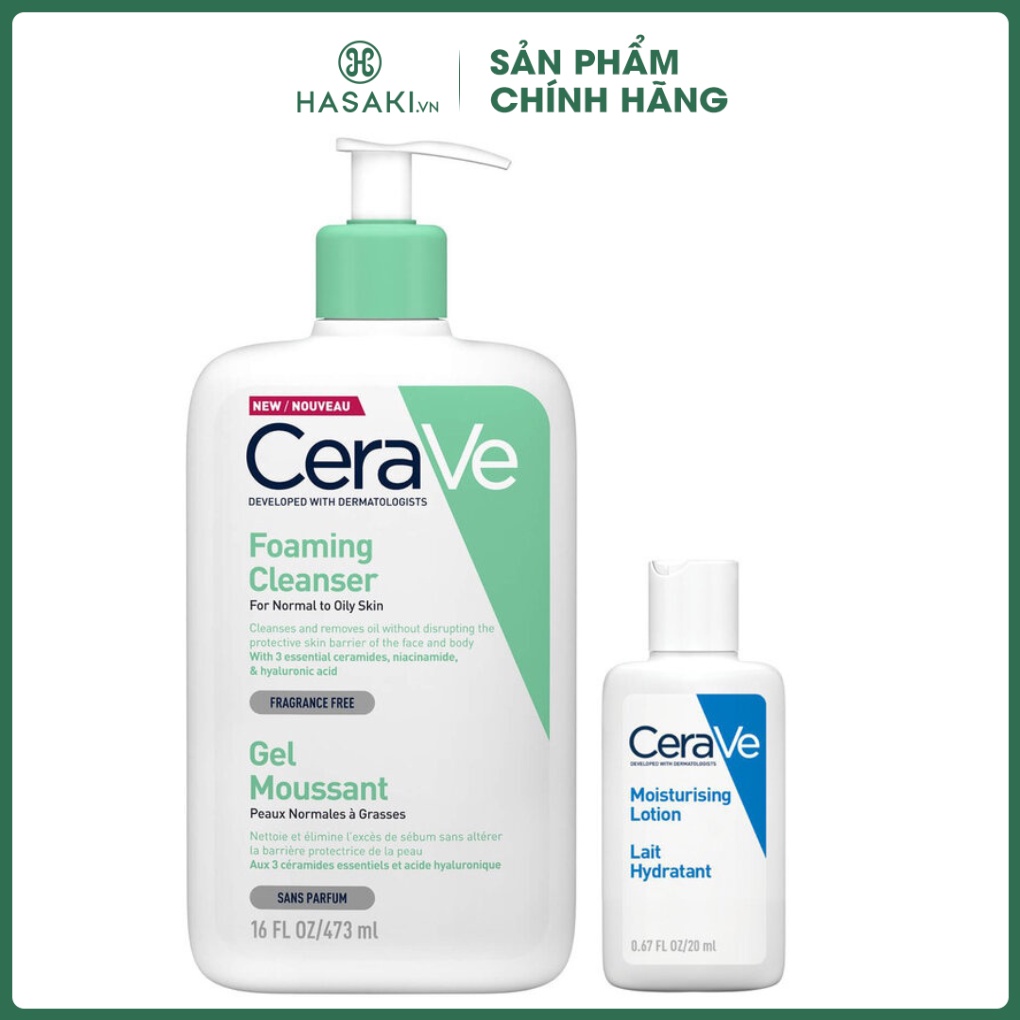 Combo cerave sữa rửa mặt cho da khô da dầu + sữa dưỡng thể cho da khô 20ml