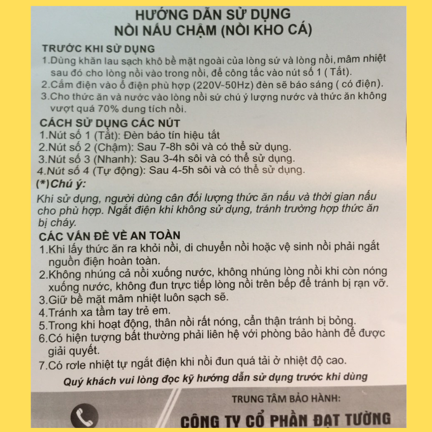 [HCM] - Nồi Nấu Cháo Chậm Đạt Tường 1.5L - Lõi Sứ Cao Cấp