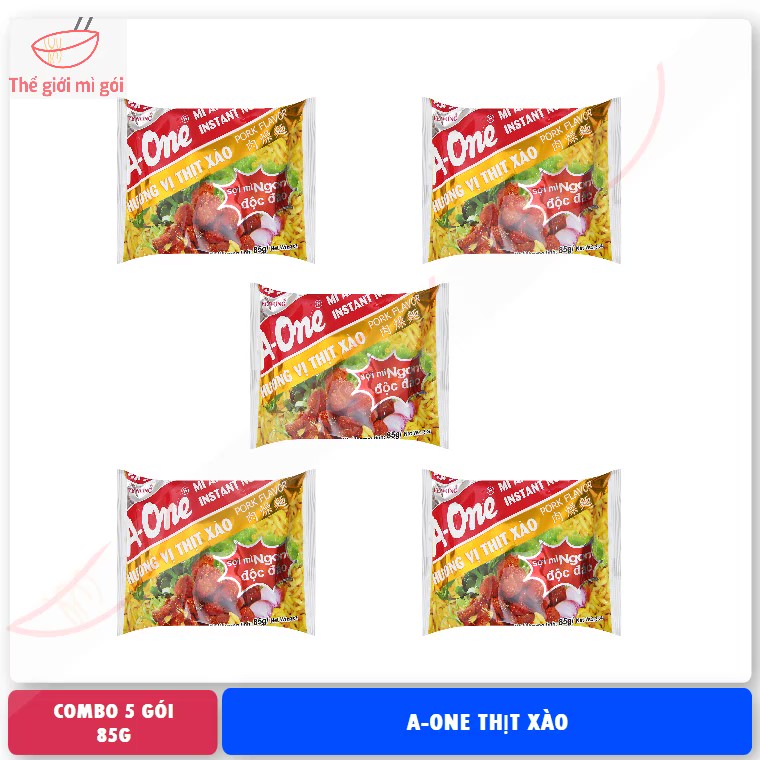 Mì A-One thịt xào (combo 5 gói) loại 85g