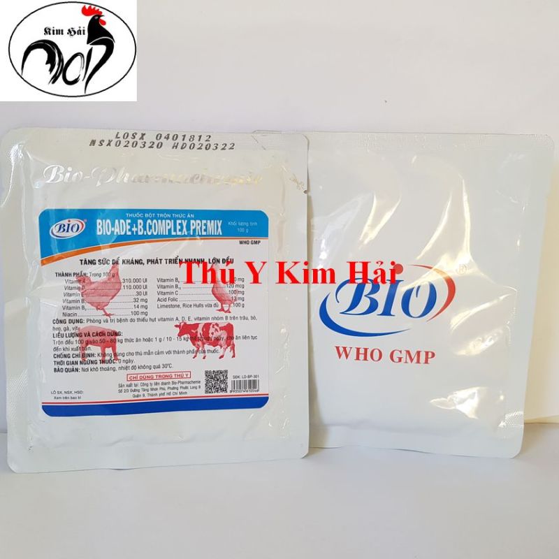 COMBO 2 GÓI BIO ADE+BCOMPLEX PREMIX-GÓI 100G-PHÒNG VÀ ĐIỀU T.R.Ị BỆNH DO THIẾU HỤT VITAMIN ADE TRÊN GIA SÚC,GIA CẦM