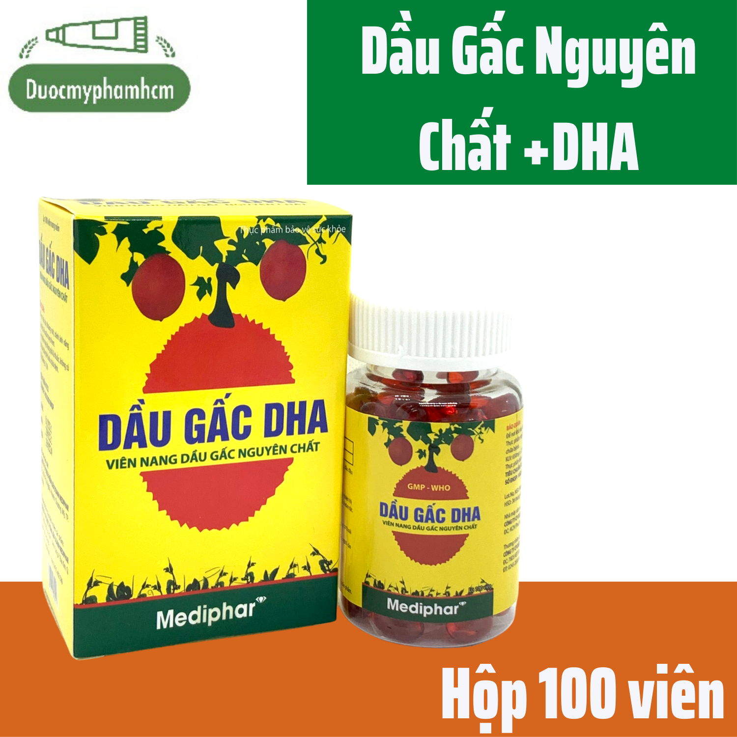 Viên Dầu Gấc DHA  Sáng Khỏe Mắt - Công Thức Cải Tiến- Bổ Sung 1000mcg DHA- Hộp 100 viên