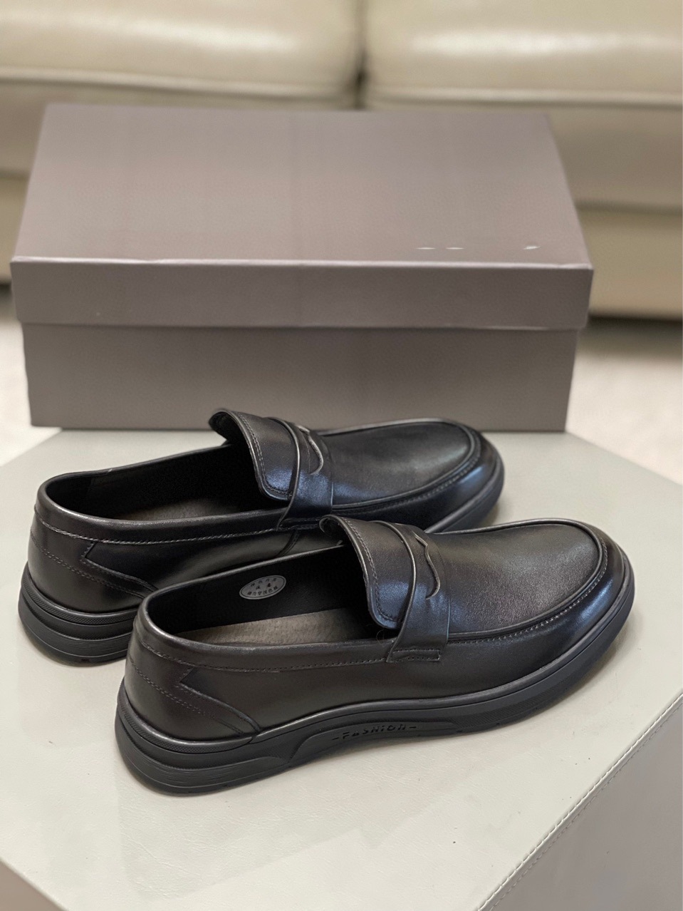 [Hoàn Tiền 15%] Giày Tây Lười Penny Loafer Black White Da Không Nhăn SG1094 Saosaigon
