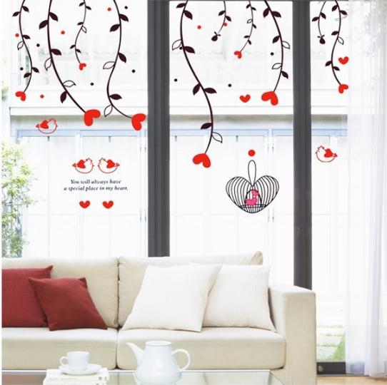 [HCM]Decal trang trí Dây leo Trái Tim Đỏ