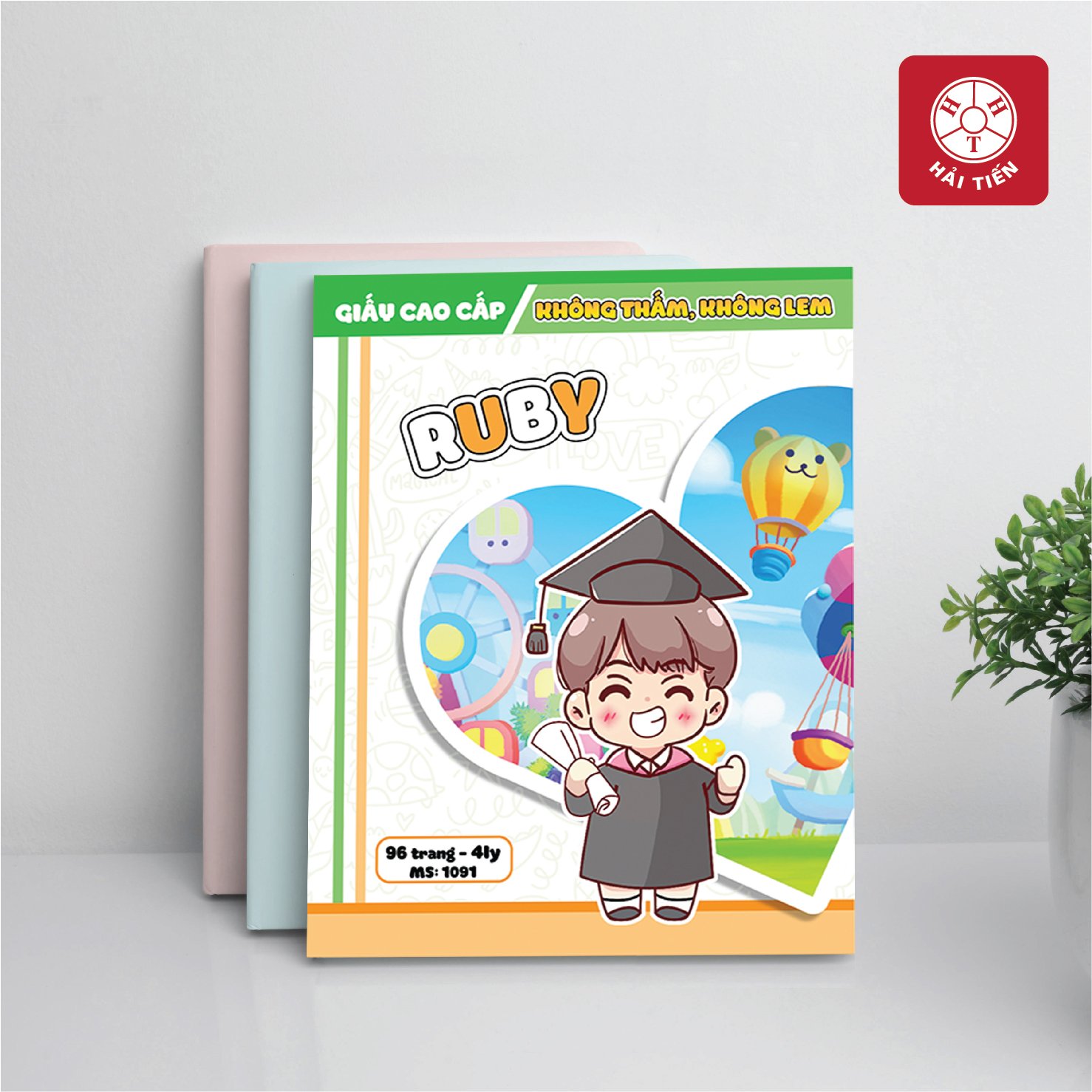 HẢI TIẾN Tập ô ly Cao cấp Ruby (KT 158x205mm) - ĐL 100g/m2 - 96 trang ( lốc 5 )