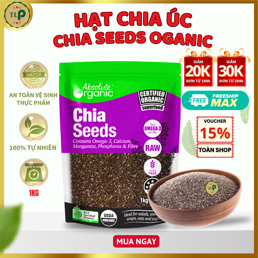 Hạt Chia Úc Absolute Organic Chia Seeds chính hãng chuẩn Hữu Cơ