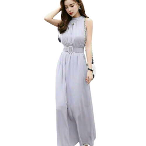 Váy đầm maxi dài màu đen xám kèm nịt chất vải chifon lót thun cổ trụ sang trọng có size m,l,xl