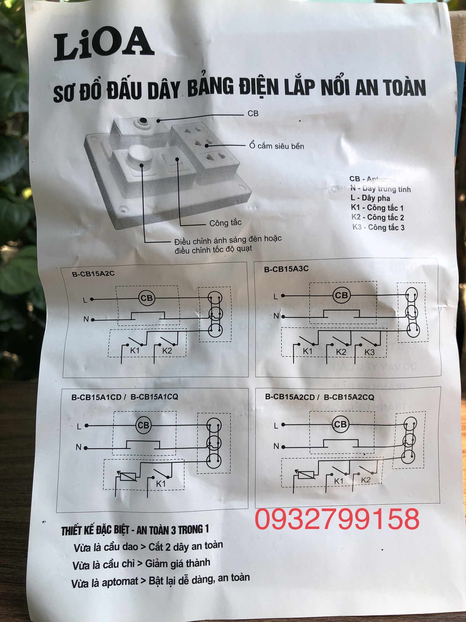 BẢNG ĐIỆN NỔI 2/3 CÔNG TẮC LIOA