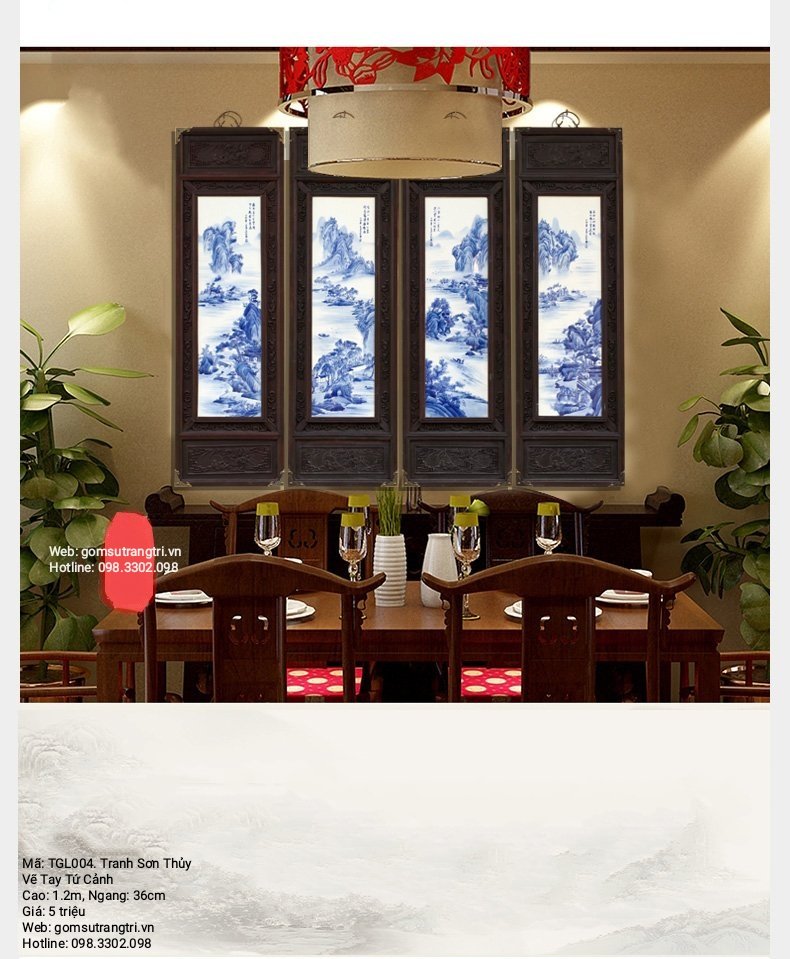 TRANH SƠN THỦY vẽ tay TỨ CẢNH