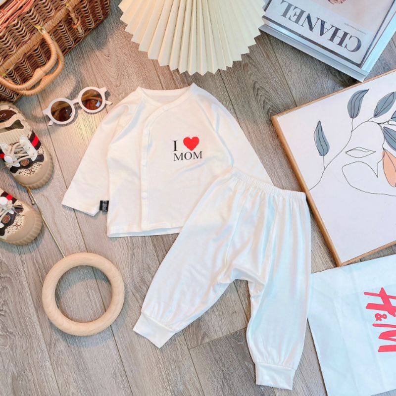 Bộ sơ sinh k.woo dài tay thun lạnh bé trai và bé gái