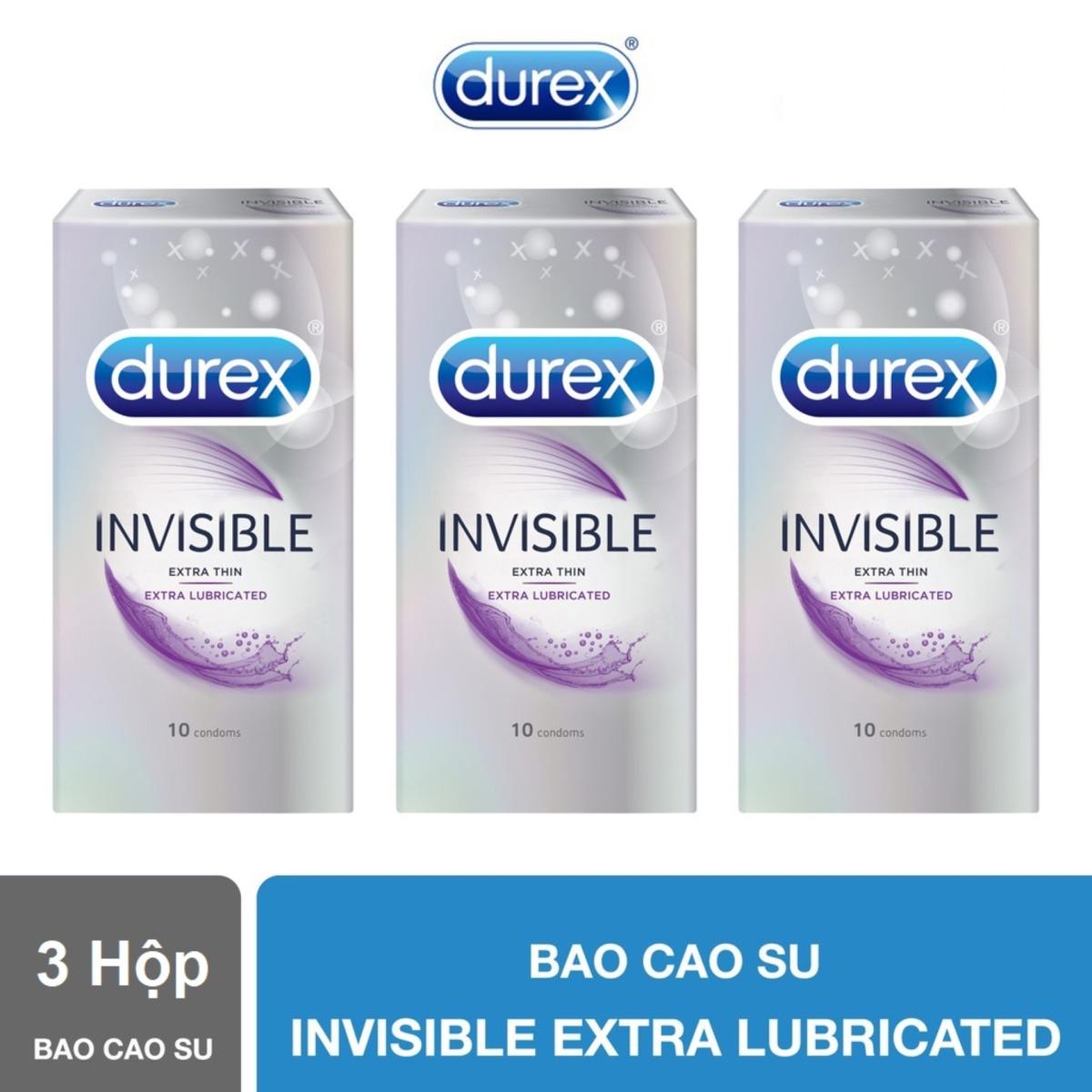 Combo 3 hộp Bao cao su Durex Invisible Extra Lubricated siêu mỏng 30 bao