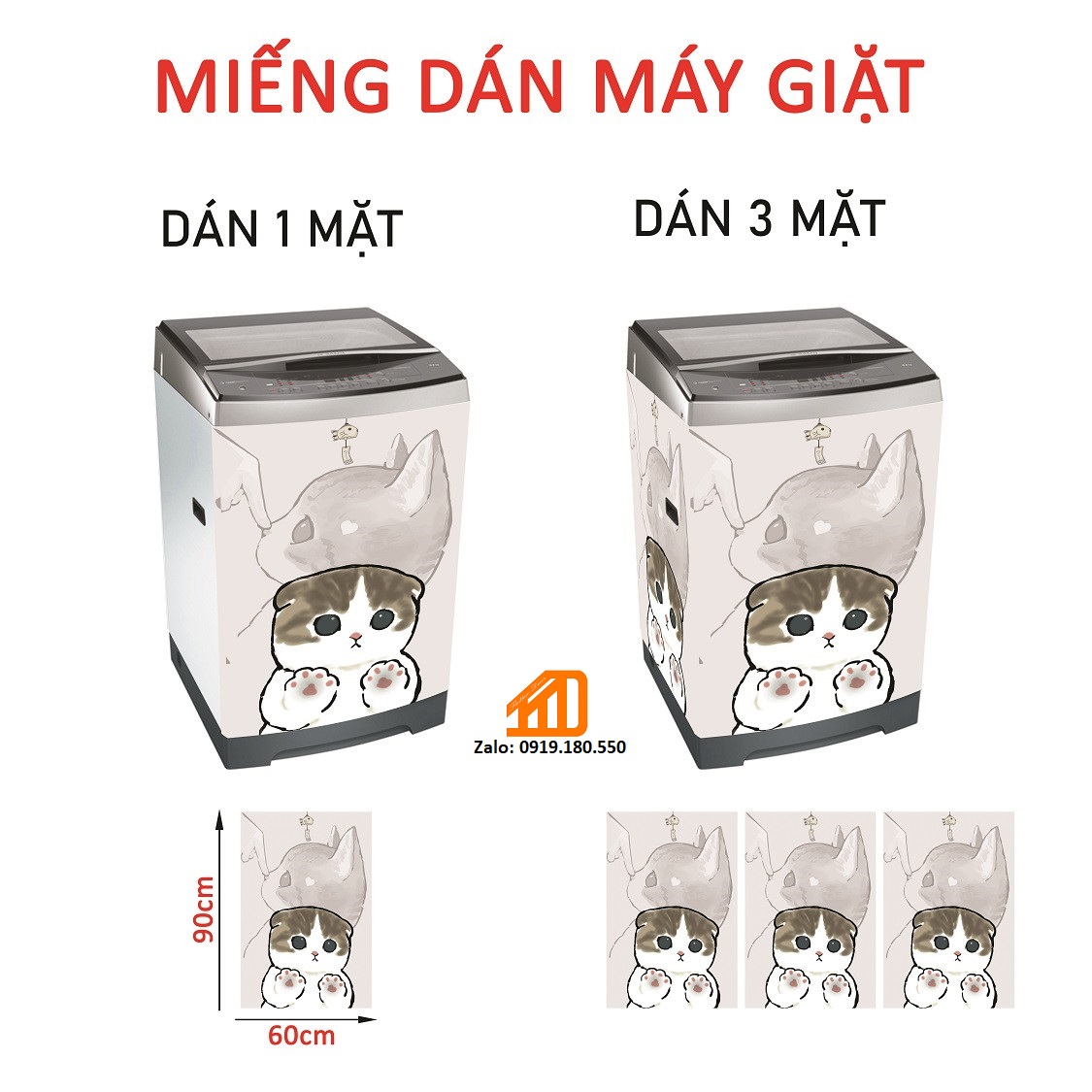 [HCM] Decal Dán máy giặt MÈO BUỒN -  TỦ LẠNH MINI