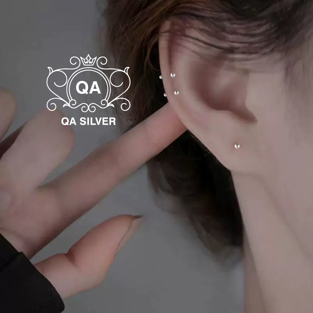 Khuyên tai bạc 925 nụ tròn đuôi bi bông nam nữ tối giản S925 MINIMAL QA SILVER Earrings EA250101
