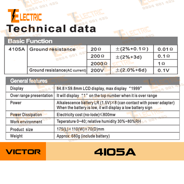 [HCM]Thiết Bị Đo Điện Trở Đất Victor 4105A Máy Đo Điện Trở Đất VC 4105A