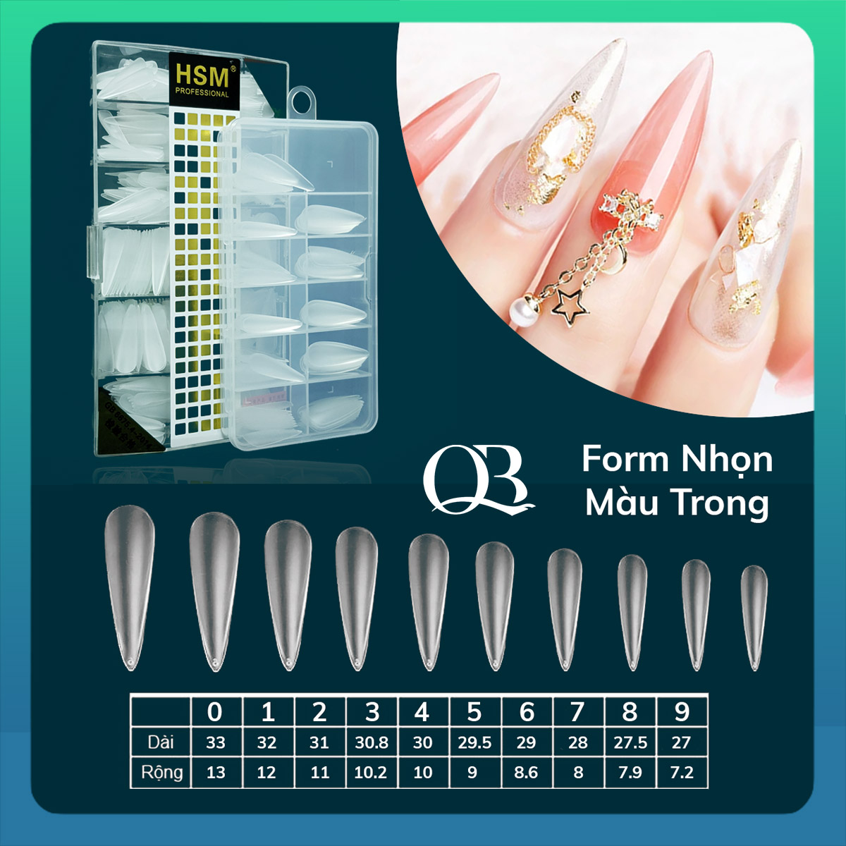 Hộp 110-500 móng úp nhám HSM phôm vuông, form nhọn, form thang, hạnh nhân