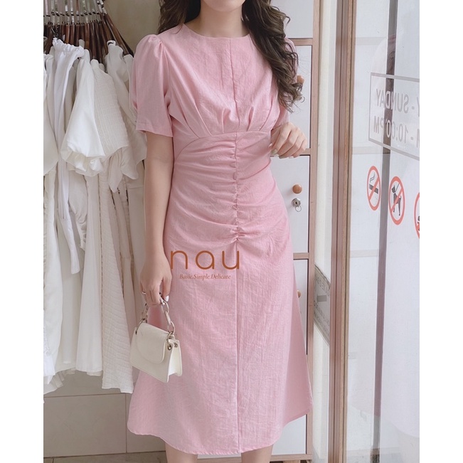 Đầm dáng dài nhíu eo tôn dáng