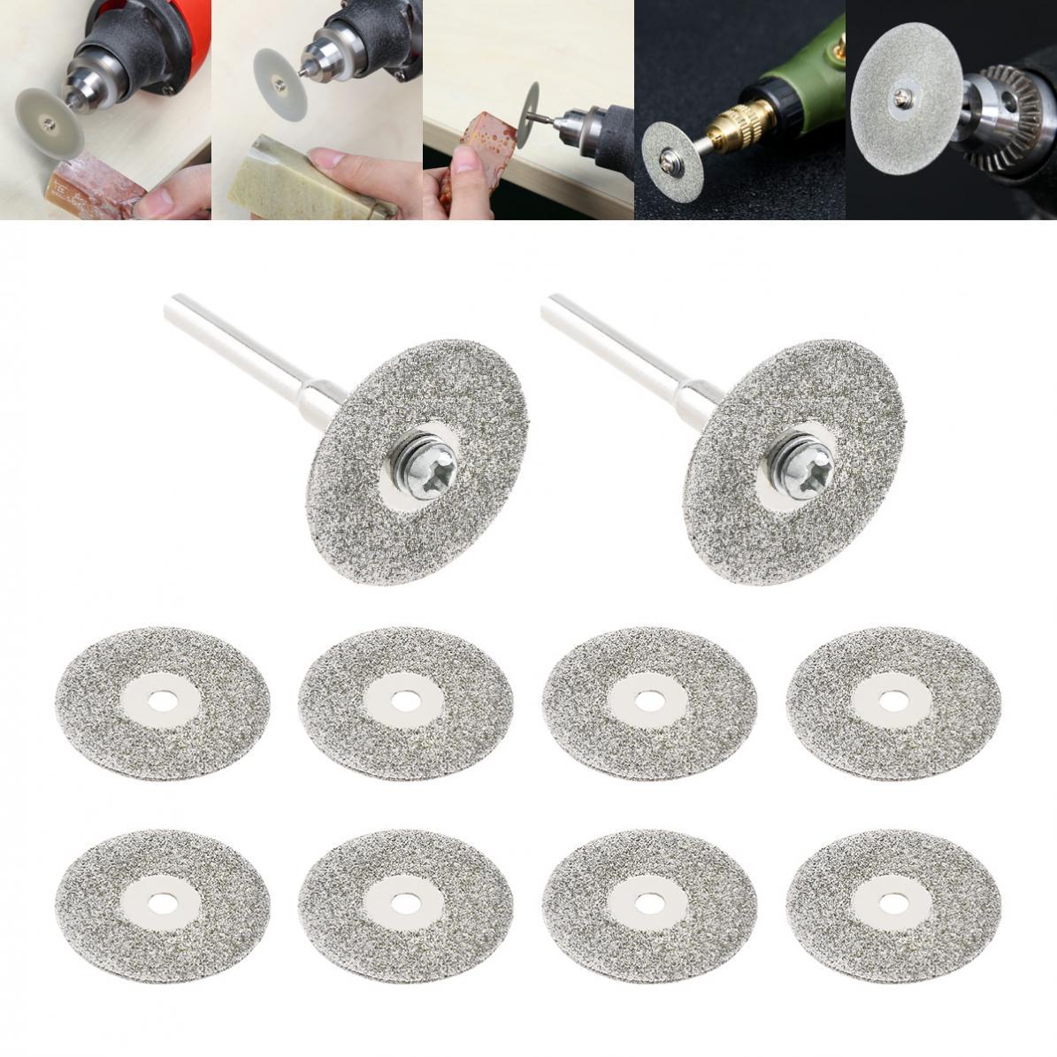 10 cái/bộ 22mm Kim Cương Đĩa Cắt Lưỡi Cưa với 2 Đường Kính 3mm Cố Định Cần Cắt Kính kim loại