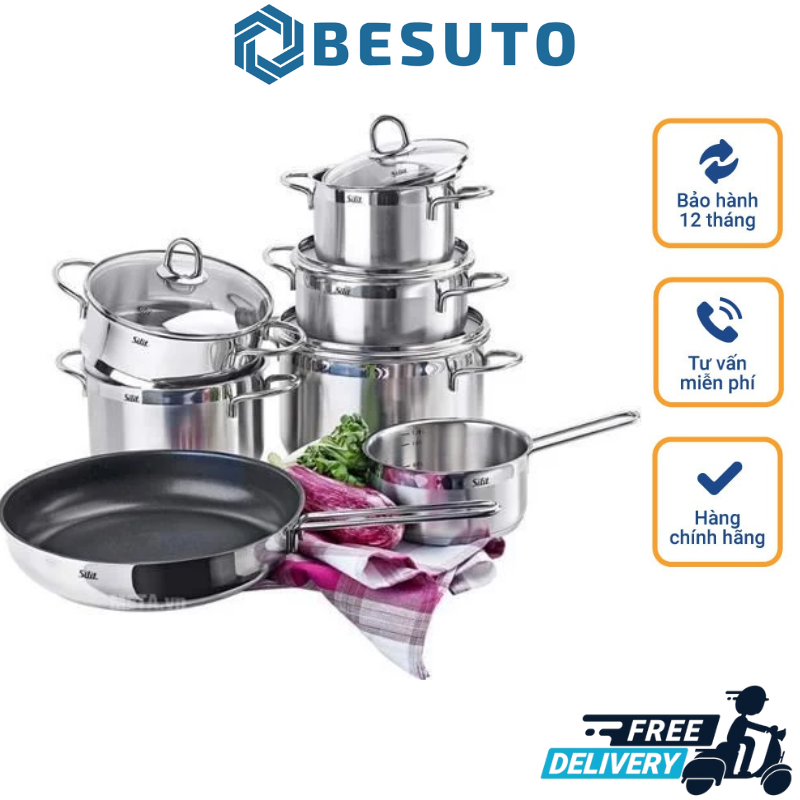 Bộ nồi đức silit diamant 7 món, chất liệu thép không gỉ, dẫn nhiệt tốt, tay cầm cách nhiệt, dẫn nhiệt tốt, dùng cho mọi loại bếp, nhập đức