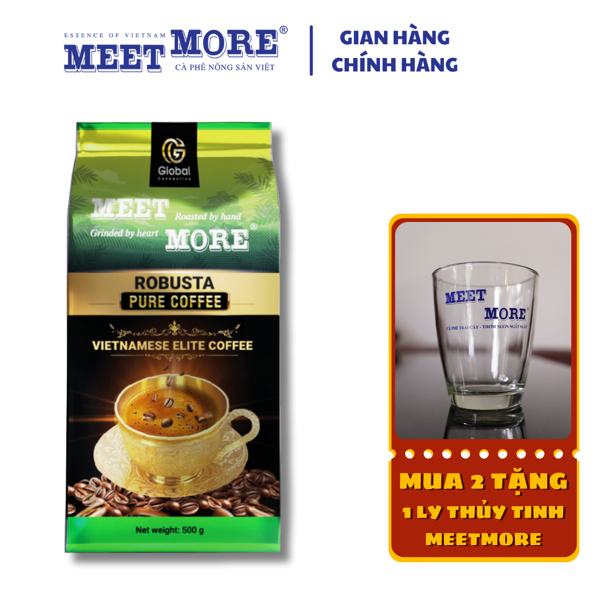 Bịch cà phê rang xay Robusta Pure Meet More 500g