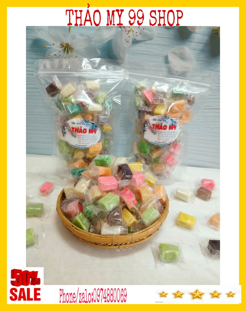(Freeship) 1kg Kẹo dừa sáp dẻo Thập Cẩm Bến Tre
