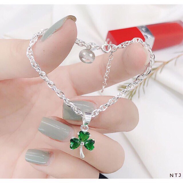 Lắc Tay Cho Bé Treo Cỏ 3 Lá Đủ Màu  - TRANG SỨC BẠC TNJ CAM KẾT HÀNG CHUẨN ẢNH, CHẤT LƯỢNG TỐT, PHỤC VỤ TẬN TÌNH, CHU ĐÁO