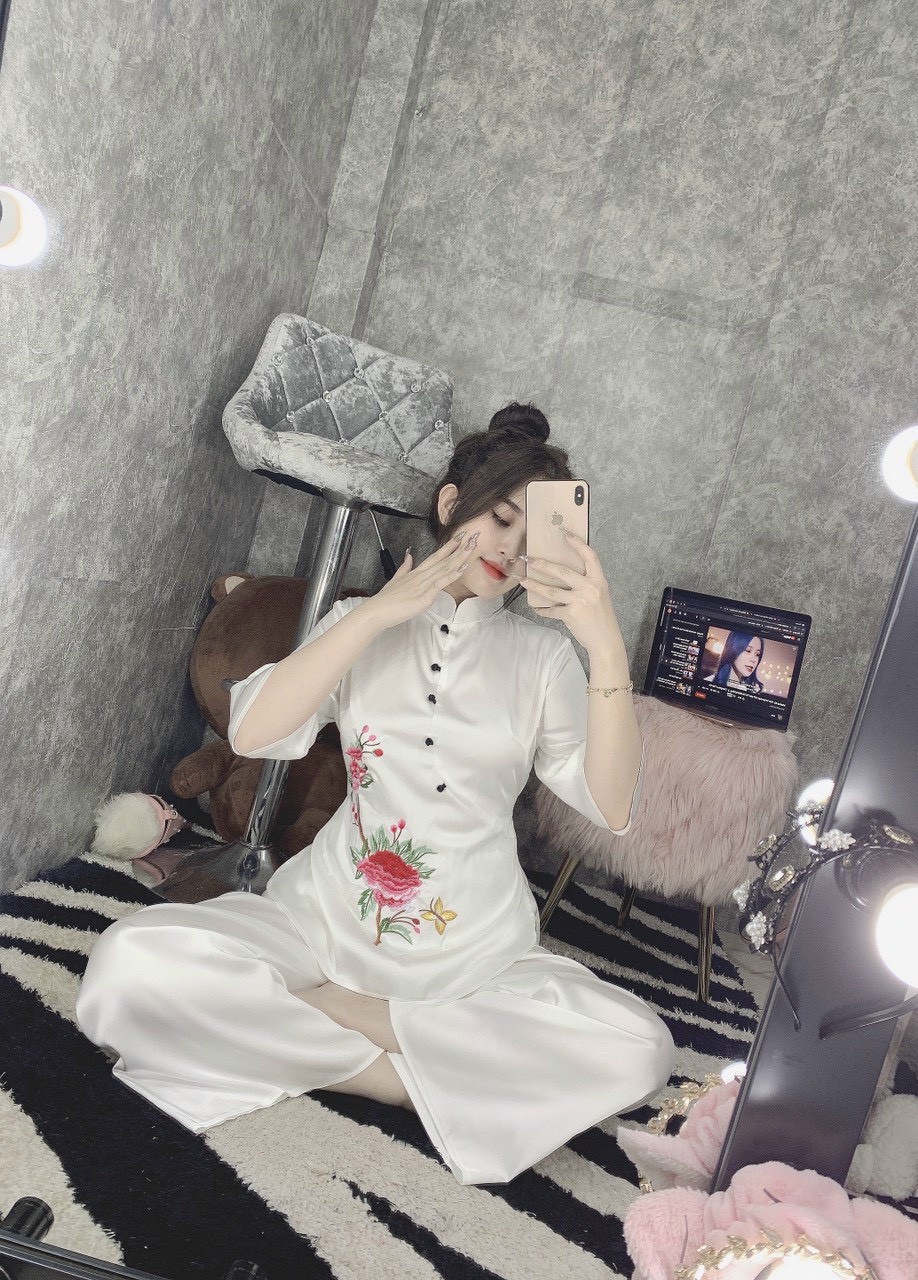 Đồ Lam Đi Chùa #Mẫu Hoa Xuân Lụa Satin# Quần Áo Nữ